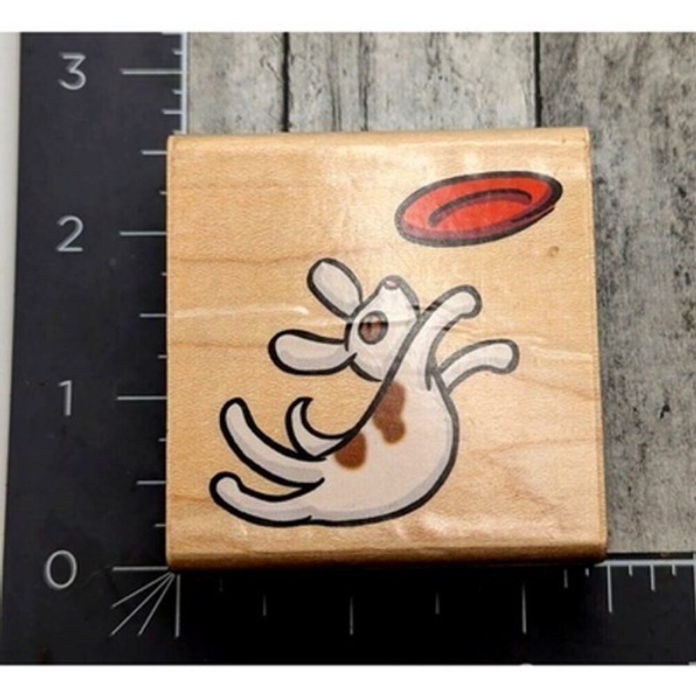 Stampendous Frisbee Catch F100 2000 Dog Puppy Rubber Stamp Wood #i20